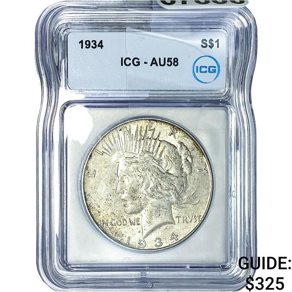 1934 Silver Peace Dollar ICG AU58