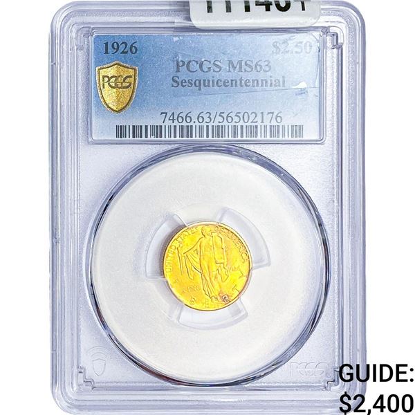 1926 Sesquincentennial $2.50 Gold Quarter Eagle PCGS MS63