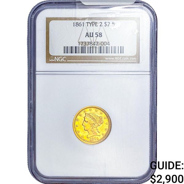 1861 $2.50 Gold Quarter Eagle NGC AU58 Type 2