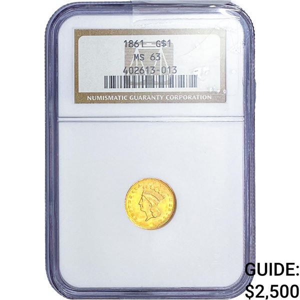 1861 Rare Gold Dollar NGC MS63