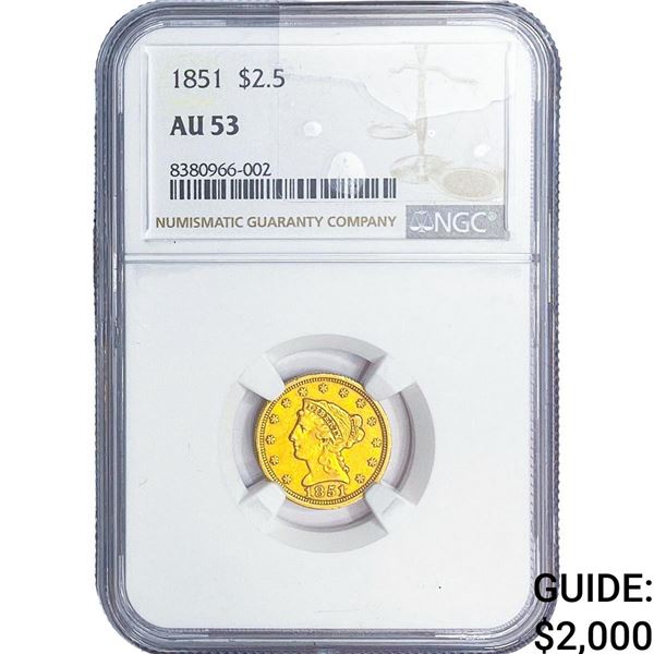 1851 $2.50 Gold Quarter Eagle NGC AU53