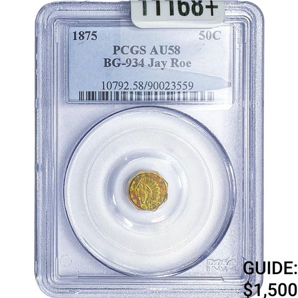 1875 Octagonal California Gold Half Dollar AU58