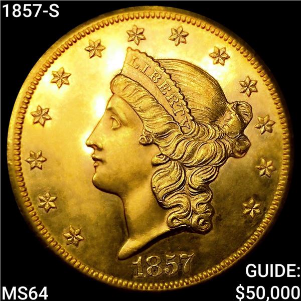 1857-S $20 Gold Double Eagle CHOICE BU