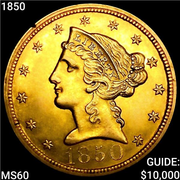 1850 $5 Gold Half Eagle UNCIRCULATED