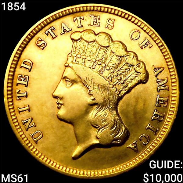 1854 $3 Gold Piece UNCIRCULATED