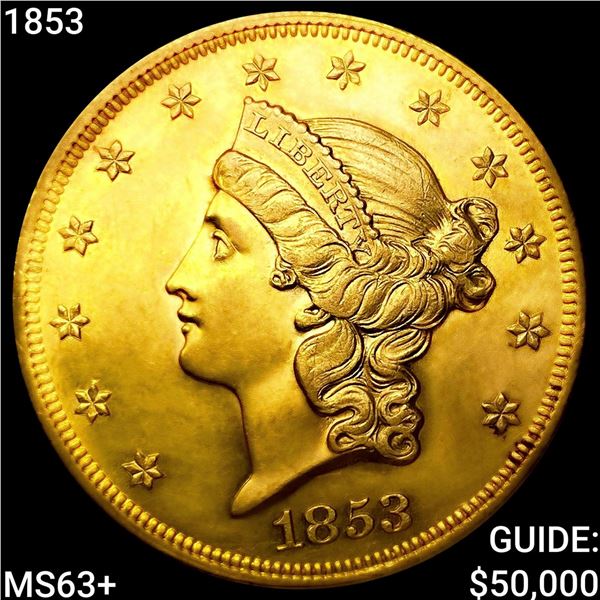 1853 $20 Gold Double Eagle CHOICE BU+