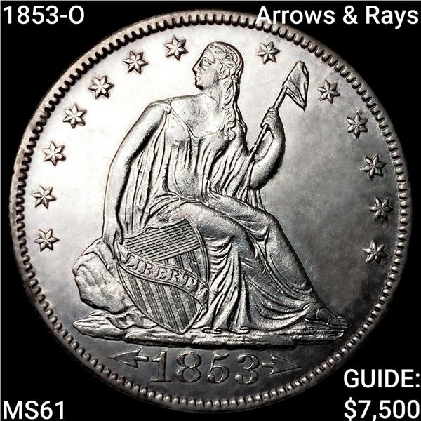 1853-O Arrows and Rays Seated Liberty Half Dollar UNCIRCULATED