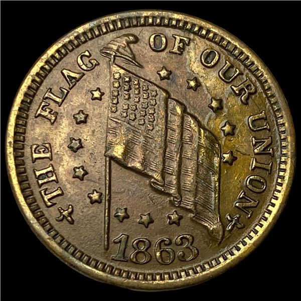 1863 Civil War Token "Flag of Our Union" CLOSELY UNCIRCULATED
