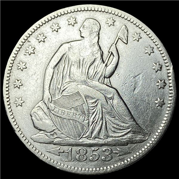 1853 Arrows/Rays Seated Liberty Half Dollar NEARLY UNCIRCULATED