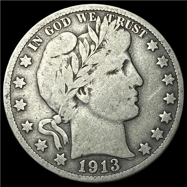 1913-S Silver Barber Half Dollar LIGHTLY  CIRCULATED