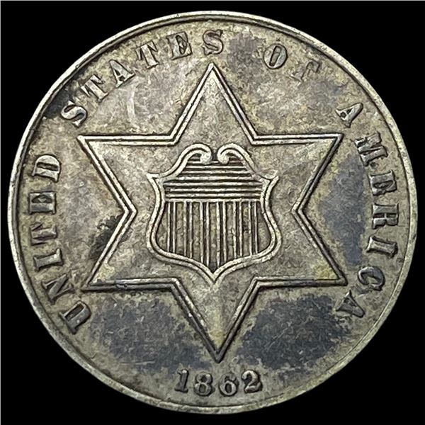 1862 Silver Three-Cent Piece CLOSELY  UNCIRCULATED