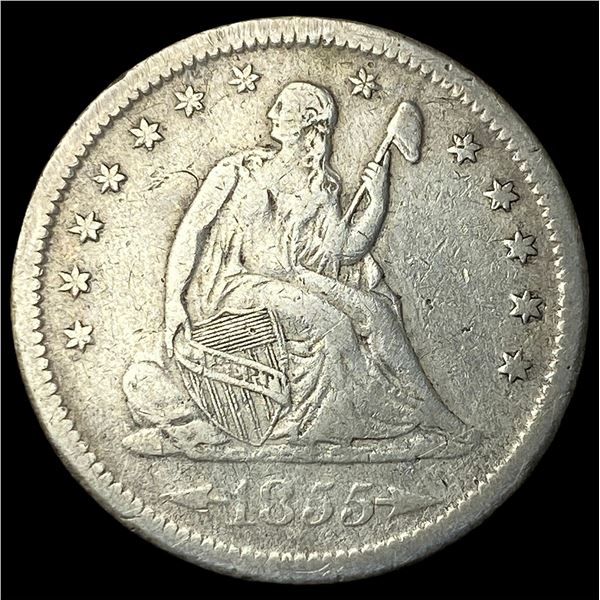 1855-S Arrows Silver Seated Liberty Quarter ABOUT UNCIRCULATED