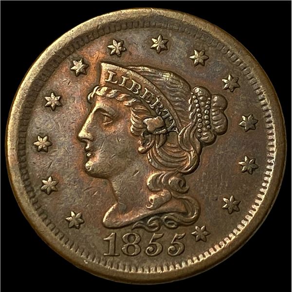 1855 Braided Hair Large Cent CLOSELY UNCIRCULATED