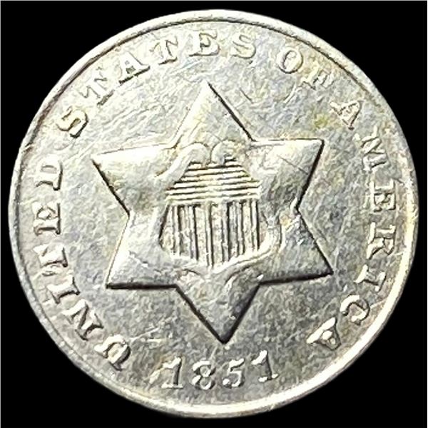 1851-O Silver Three-Cent Piece NEARLY UNCIRCULATED