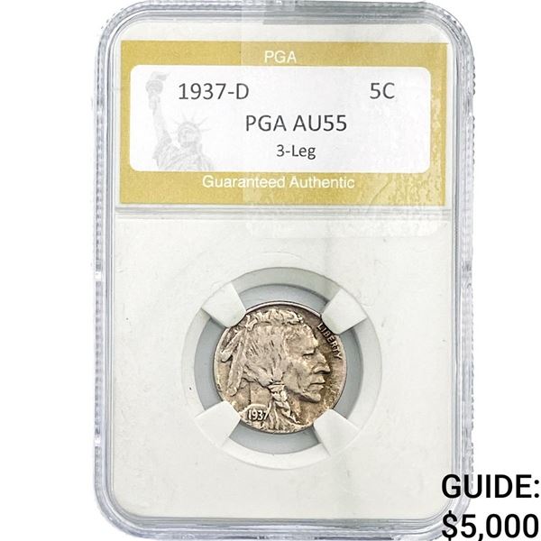 1937-D Buffalo Nickel PGA AU55 3-Leg