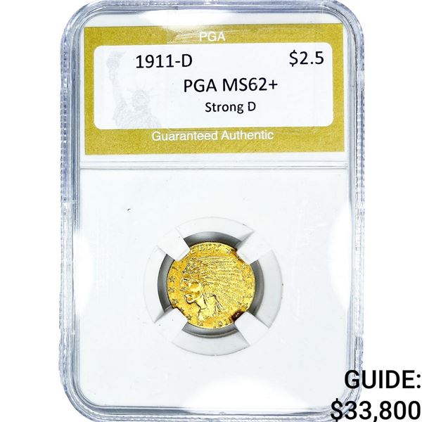 1911-D $2.50 Gold Quarter Eagle PGA MS62+ Strong D