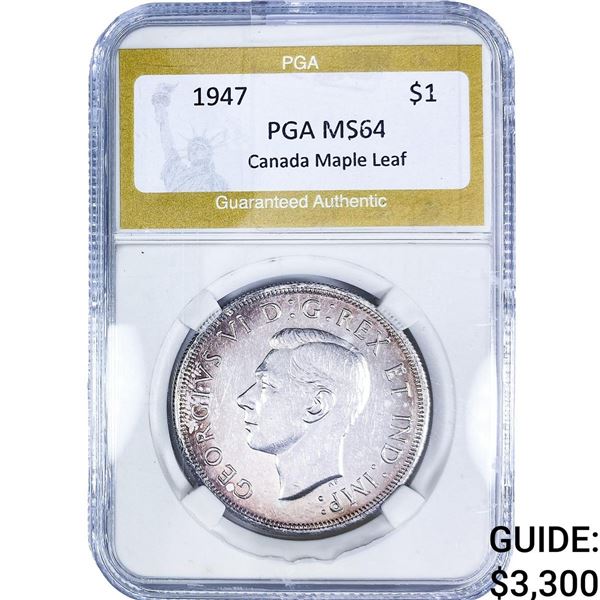 1947 Canada Silver Dollar PGA MS64 Maple Leaf