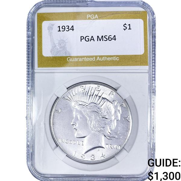 1934 Silver Peace Dollar PGA MS64