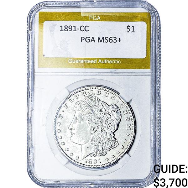 1891-CC Spitting Eagle Morgan Silver Dollar PGA MS63+