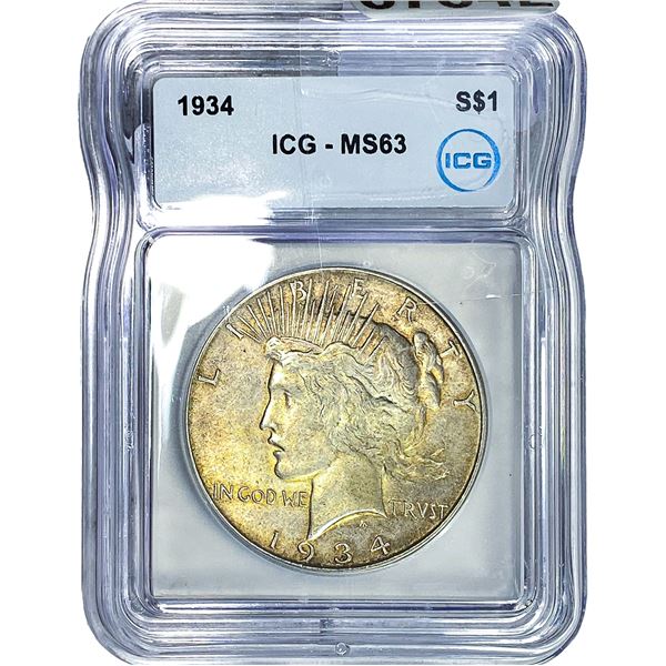 1934 Silver Peace Dollar ICG MS63