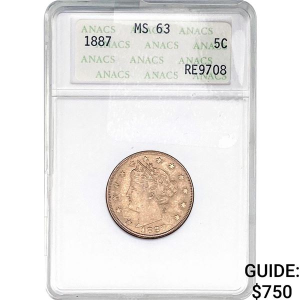1887 Liberty Victory Nickel ANACS MS63