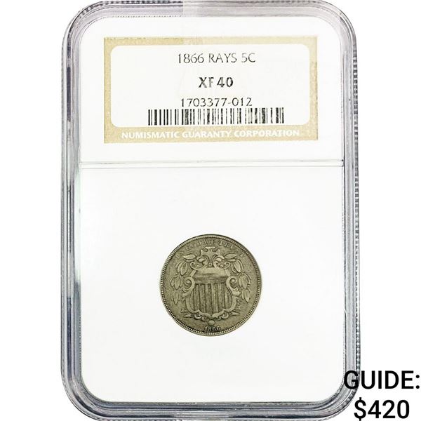 1866 w/Rays Shield Nickel NGC XF40