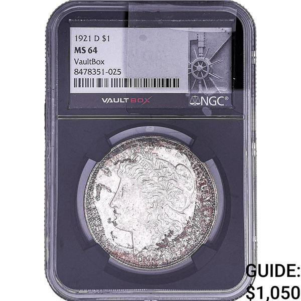 1921-D Morgan Silver Dollar NGC MS64 Vaultbox