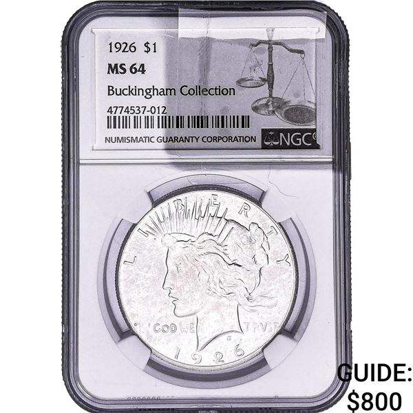 1926 Silver Peace Dollar NGC MS64 Buckinghan Coll.