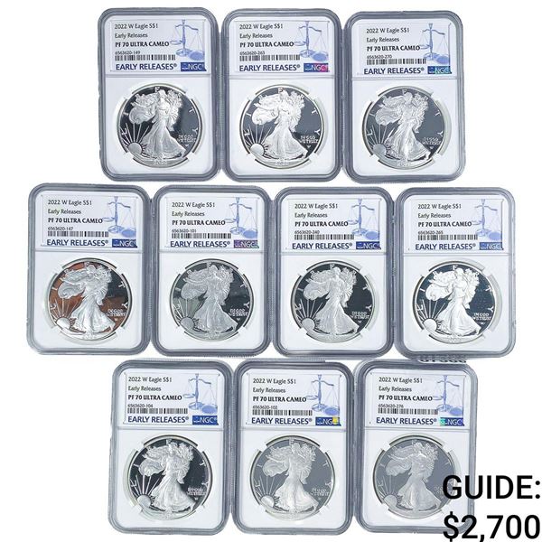 [10 Coins] 2022-W Silver Eagle NGC PF70 Ultra Cameo