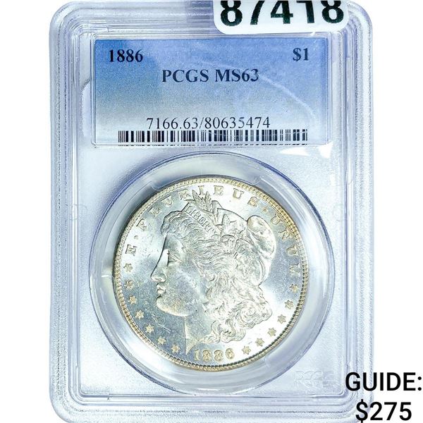1886 Morgan Silver Dollar PCGS MS63