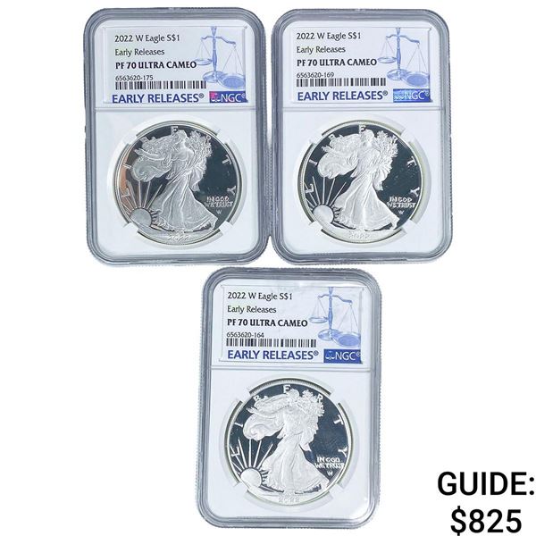 [3 Coins] 2022-W Silver Eagle NGC PF70 Ultra Cameo