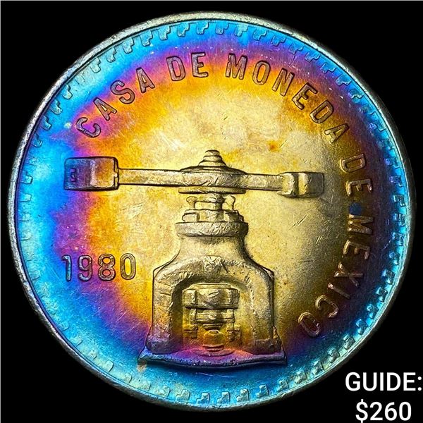 1980Mo Mexico 1oz Silver Peso Toned