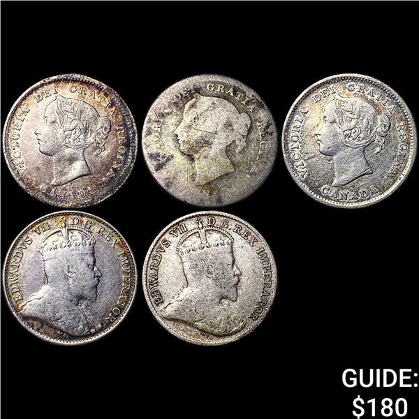 [5 Coins] 1874-1902 Canada Silver 5 Cents