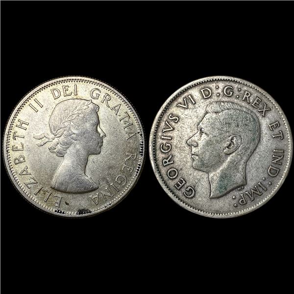 [2 Coins] 1941-1958 Canada Silver 50 Cents NEARLY UNCIRCULATED