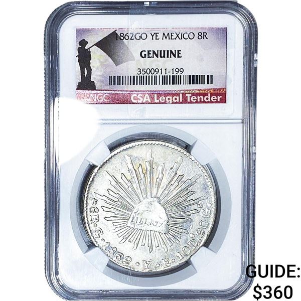 1862GO YE Mexico Silver 8 Reales NGC Genuine