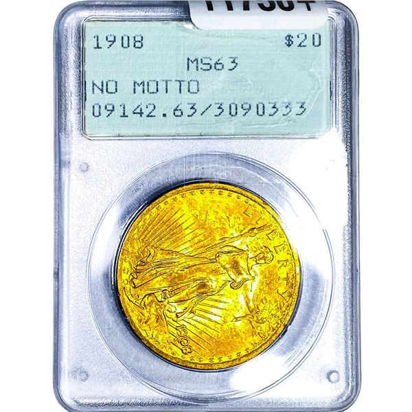 1908 $20 Gold Double Eagle PCGS MS63 No Motto