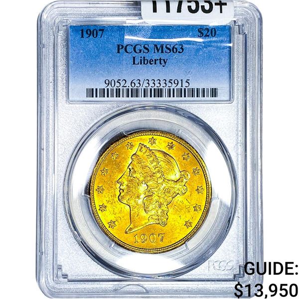 1907 $20 Gold Double Eagle PCGS MS63