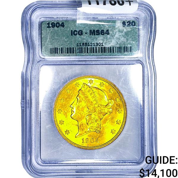 1904 $20 Gold Double Eagle ICG MS64