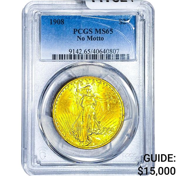 1908 $20 Gold Double Eagle PCGS MS65 No Motto