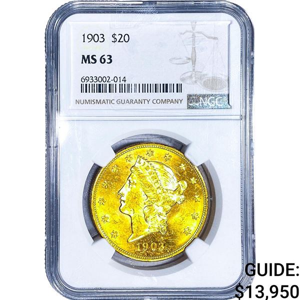 1903 $20 Gold Double Eagle NGC MS63