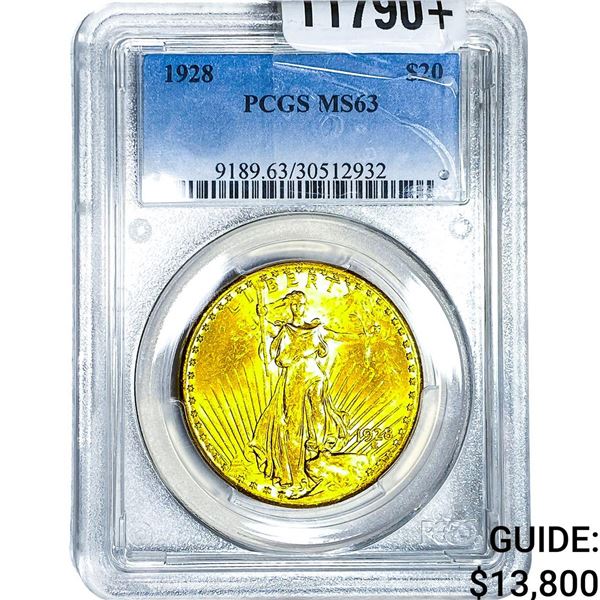 1928 $20 Gold Double Eagle PCGS MS63