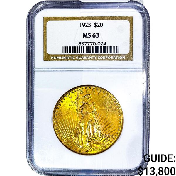1925 $20 Gold Double Eagle NGC MS63