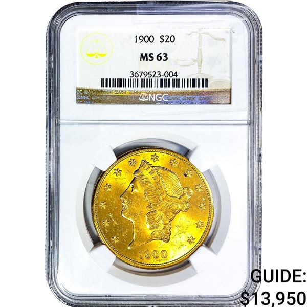 1900 $20 Gold Double Eagle NGC MS63
