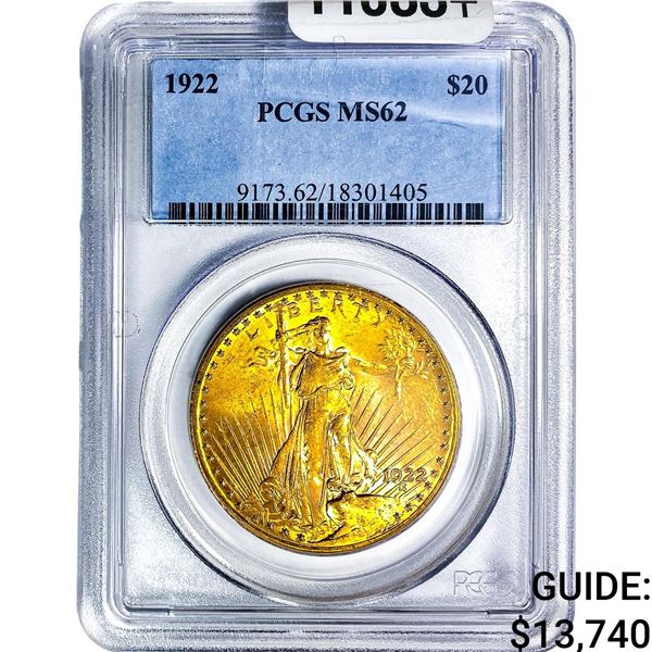 1922 $20 Gold Double Eagle PCGS MS62