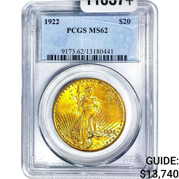 1922 $20 Gold Double Eagle PCGS MS62