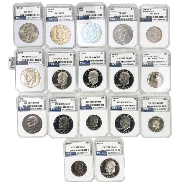 [17 Coins] 1971-1995 Silver/Proof U.S. Coins 50C-$1 PCI MS/PR67-70