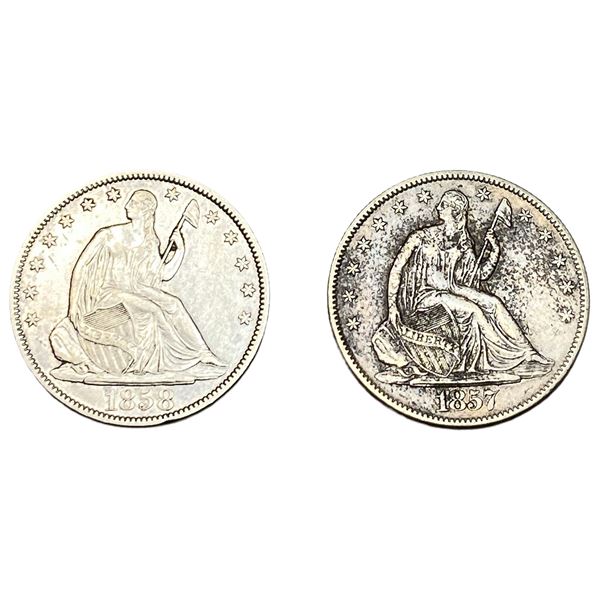 [2 Coins] 1857-1858 Seated Liberty Half Dollar