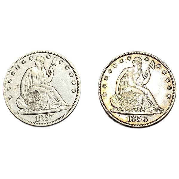 [2 Coins] 1856-1857 Seated Liberty Half Dollar