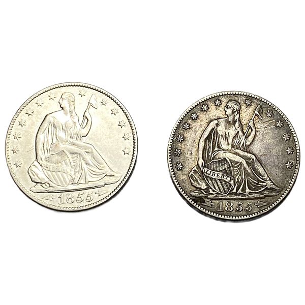 [2 Coins] 1855 Seated Liberty Half Dollar