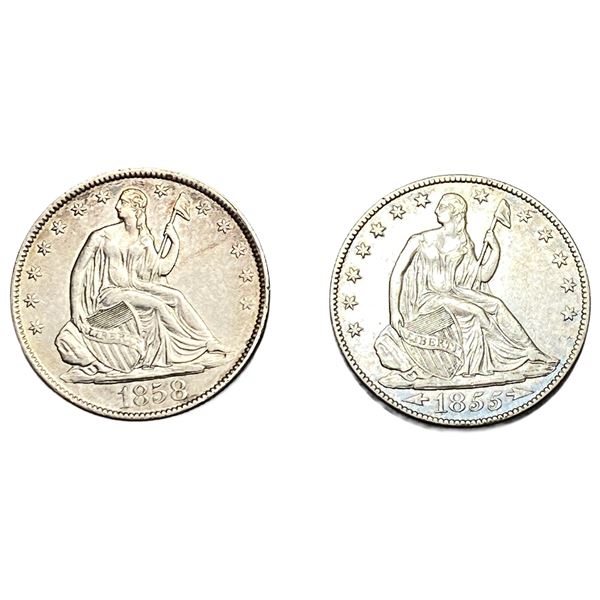[2 Coins] 1855-1858 Seated Liberty Half Dollar